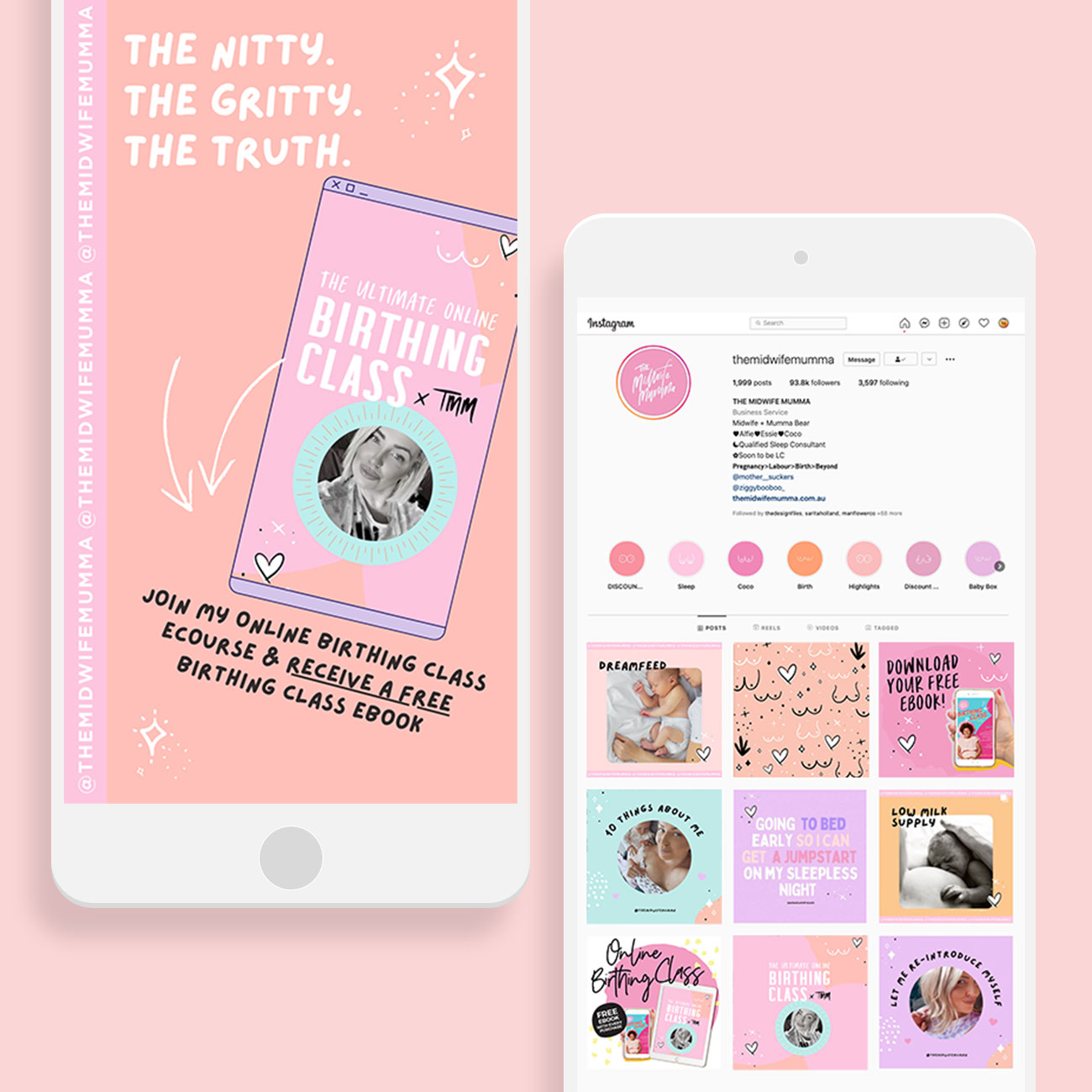 iPhone mock up of The Midwife Mumma Designs - Social Content by The Stylesheet
